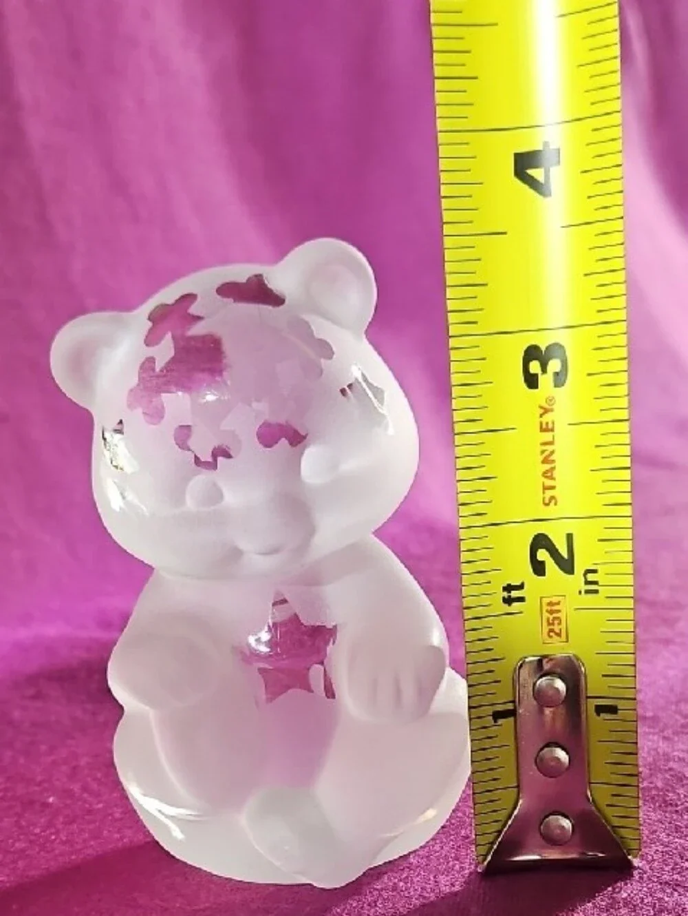 Fenton Satin Glass Bear Figure with Sand-Carved Winter Stars & Snowflakes